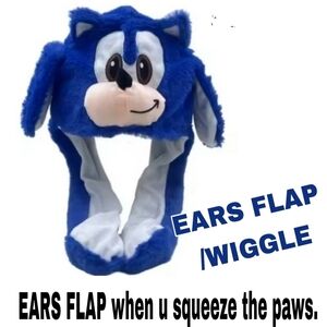 Sonic Plush Hat With Moving Ears.  Squeeze The Paws And Ears Pop Up.